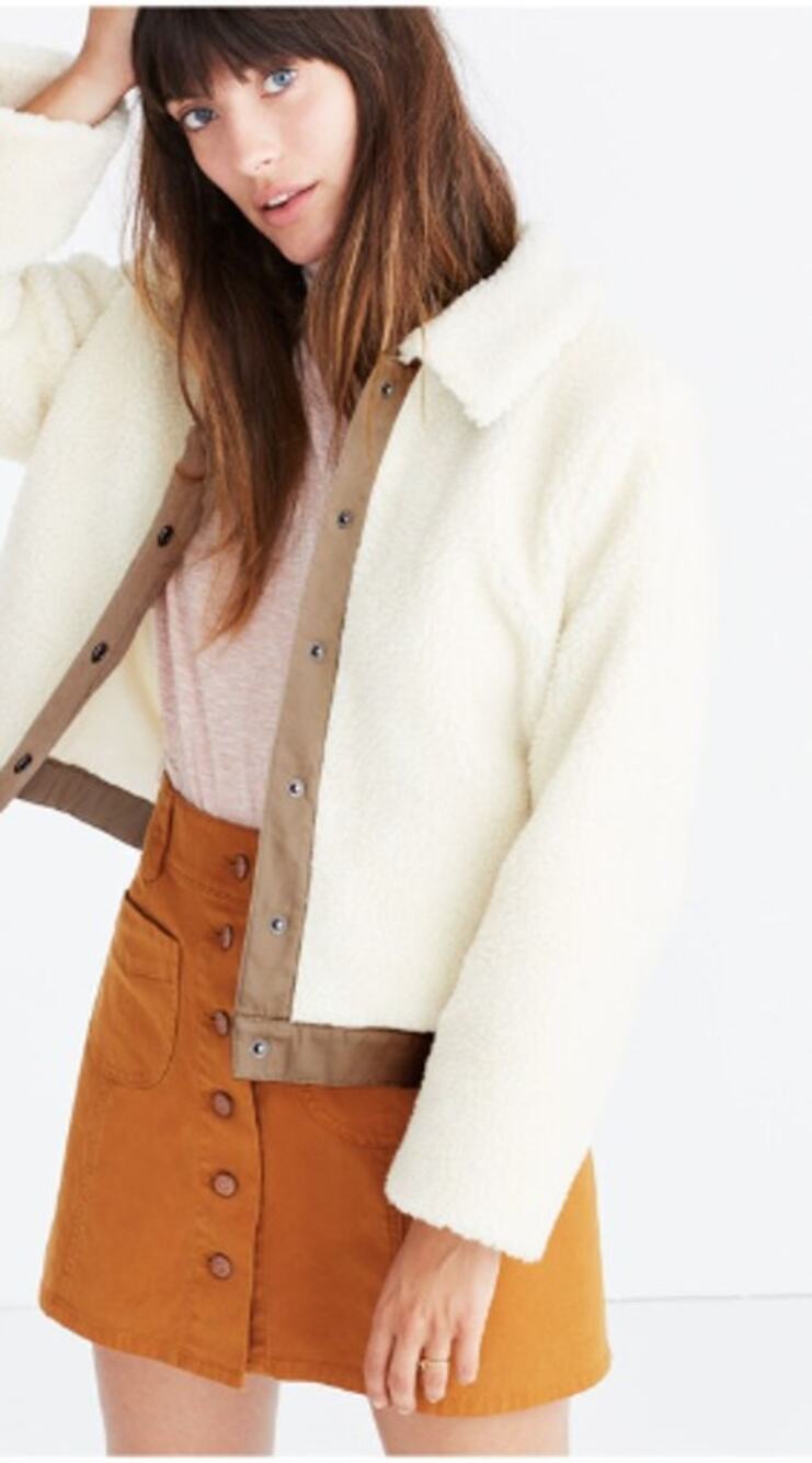 Madewell Long Sleeve Snap Sherpa Portland Jacket Antique Cream Womens Size XS
